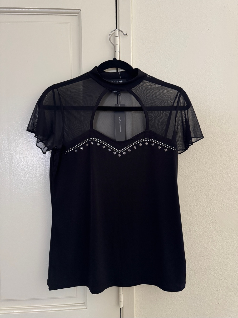 Adele & May Mesh Mock Neck Studded Top | NWT, Size S